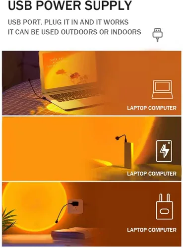 Vista 4 de EIUY Lámpara de puesta de sol, proyector de luz de puesta de sol LED de proyección de luz de noche de 360 grados de rotación romántica arco iris luz