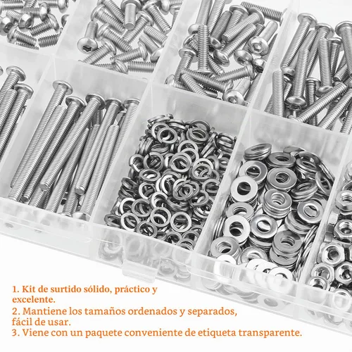 Vista 6 de HELIFOUNER - Juego de 540 piezas M3 x 6mm / 8mm / 12mm / 16mm / 20mm / 25mm / 30mm, tornillos de cabeza de botón, tuercas y arandelas, acero