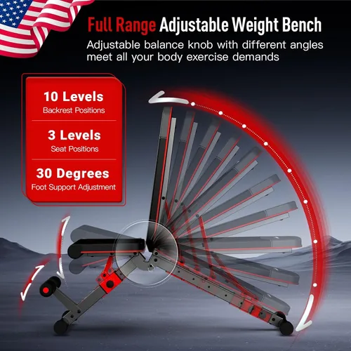 Vista 2 de HARISON Adjustable Weight Bench for Home Gym, Heavy Duty 800LBS Commercial Workout Bench, Multi-Position Incline Flat Decline Sit Up Bench for Full