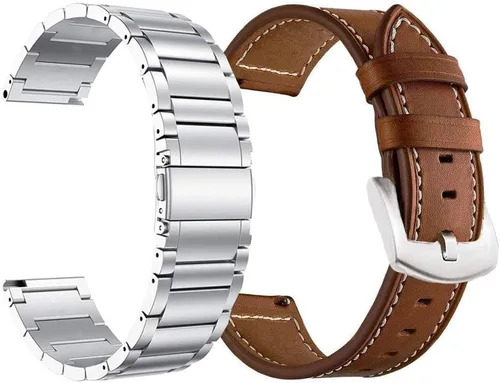 Vista 10 de Vivoactive 6/5/3 - Correas de reloj para hombres y mujeres, 0.787 pulgadas de repuesto de metal + cuero compatibles con Garmin Venu/Venu Sq/Venu 2