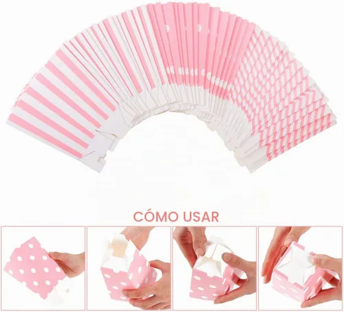 Vista 4 de NUOLUX 48pcs Palomitas Cajas Cartón Caramelo Contenedor Rugby Stripe Wave Dot Patrón Deco1