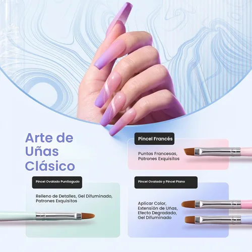 Vista 3 de Beetles Gel Polish Pinceles para arte de uñas, 6 bolígrafos de diseño de A-Multicolor-6