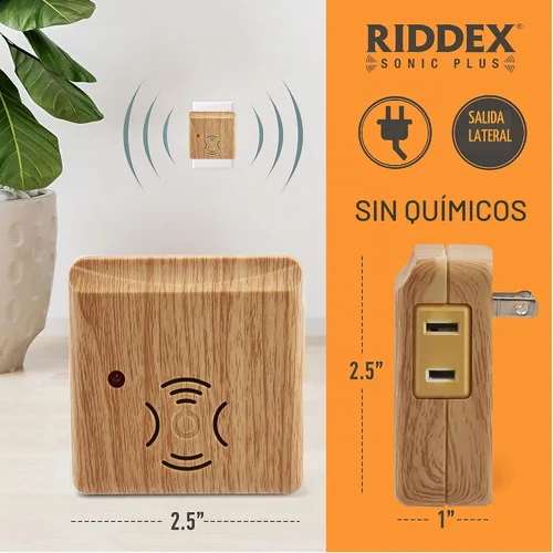 Vista 2 de Riddex Sonic Plus - Repelente ultrasónico de plagas, enchufe con salidas para uso en interiores, repelente de insectos - Repelente de insectos