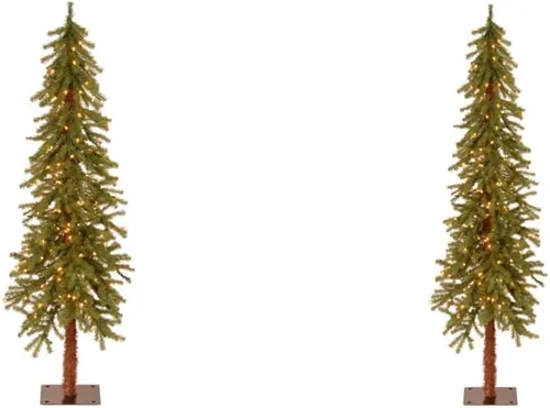 Vista 8 de National Tree Company 3ft Pre-Lit Hickory Cedar Mini Christmas Tree 50 luces transparentes, 139 puntas, base de placa de metal, artificial, verde