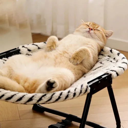 Vista 3 de Elevated Cat Hammock Bed for Indoor and Outdoor Use, Foldable Raised Pet Cot with Breathable Cooling Mesh, Portable No-Assembly Kitten Lounge for