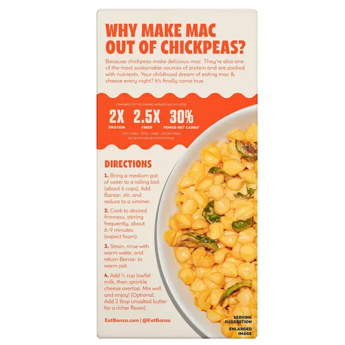 Vista 8 de Banza, Macarrones de concha de garbanzos y queso cheddar añejo, 5.5 onzas