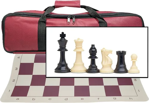 Vista 7 de WE Games Juego de ajedrez de viaje para torneos con bolsa de lona marrón, tablero de ajedrez de vinilo enrollable de 20 pulgadas, 34 piezas