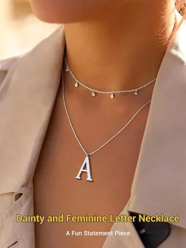 Vista 3 de PROSTEEL Collares con inicial para mujer, chapado en oronegro, acero inoxidable 316 A-Z, joyería con nombre, ajustable de 20 a 22 pulgadas, viene