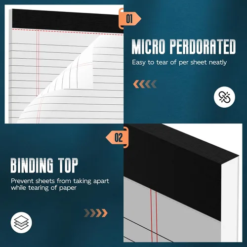 Vista 4 de 3 paquetes de blocs de notas legales blancos de 8.5 x 11 pulgadas, blocs de notas de rayas anchas, blocs de escritura con líneas microperforadas, 30