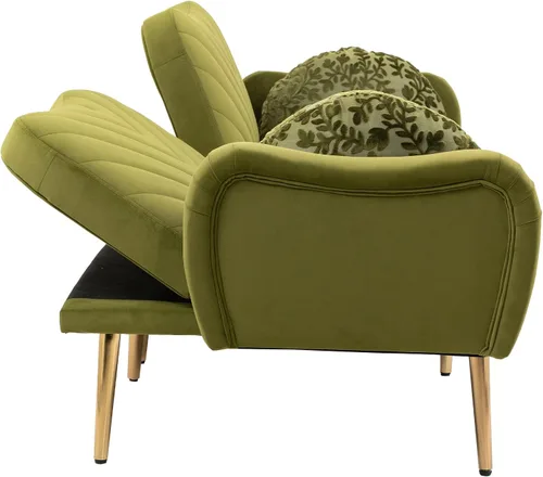Vista 3 de HomSof Sofá moderno de dos plazas verde oliva para sala de estar con pies de metal y 2 almohadas