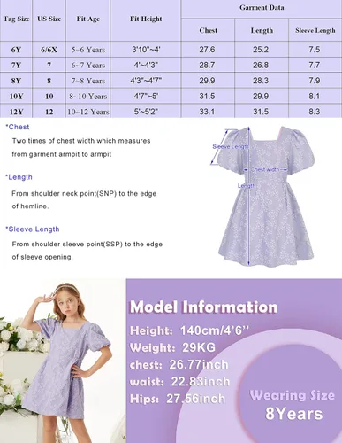 Vista 6 de GRACE KARIN Vestido de manga abombada para niñas de 6 a 12 años con cuello redondo y espalda cruzada