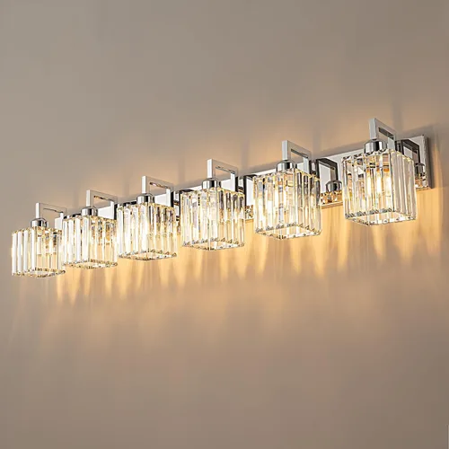 Vista 34 de Moderna lámpara de cristal para pared/tocador de baño, de 5 luces, color cromo Cromo torcido