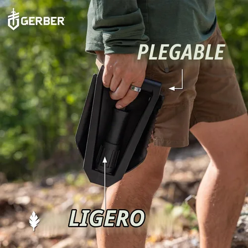 Vista 6 de Gerber E-Tool - Pala plegable táctica, pala de camping con borde dentado, color negro
