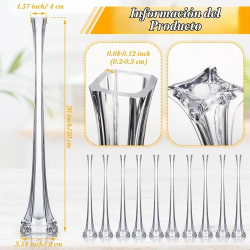 Vista 2 de Inbagi 10 jarrones de torre Eiffel para centros de mesa de boda de 20 pulgadas, jarrones delgados transparentes altos y delgados de vidrio