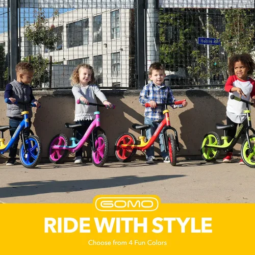 Vista 4 de GOMO Bicicleta de entrenamiento para niños de 18 meses, 2, 3, 4 y 5 años de edad, colores fantásticos, para niños pequeños. Bicicleta sin pedales