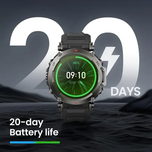 Vista 6 de Amazfit T-Rex - Reloj ultra inteligente de 1.77 pulgadas para hombre, batería de 20 días, apnea de 98.4 ft, GPS de doble banda, resistente al barro