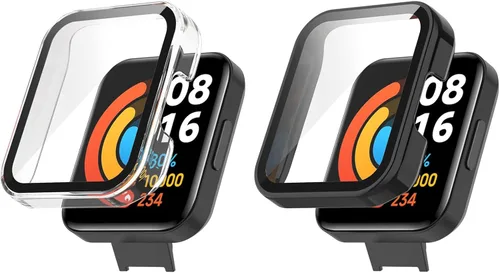Vista 9 de Paquete de 2 fundas protectoras de pantalla compatibles con Redmi Watch 2 Lite, accesorios de policarbonato de vidrio templado, resistente a