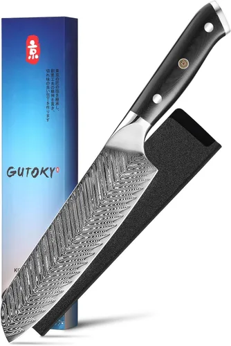 Vista 8 de Cuchillo Santoku de 7 pulgadas, cuchillos japoneses AUS-10 de cocina de acero Damasco con diseño de mango ergonómico
