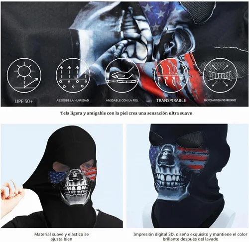 Vista 2 de Obacle Máscara de calavera para Halloween, fantasma, máscara de cara completa, pasamontañas aterradoras, disfraz de cosplay Cara de bandera