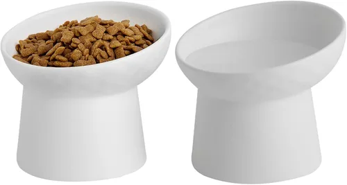 Vista 11 de Pequeños cuencos elevados de cerámica para gatos, cuencos elevados inclinados para alimentos o agua, sin estrés, prevención de reflujo, aptos