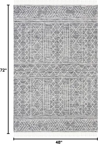 Vista 2 de SAFAVIEH Kilim Collection - Alfombra decorativa de 4 x 6 pies, color negro y marfil, lana marroquí con flecos, hecha a mano, ideal para zonas