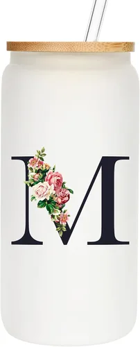 Vista 11 de Vasos de vidrio personalizados con tapas y pajitas, regalos con monograma para mujeres, vaso personalizado, bonita taza personalizada, cosas