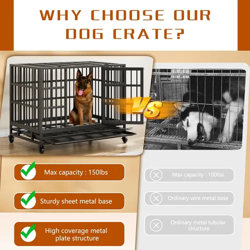 Vista 6 de Vongrasig Jaula para perros indestructible resistente de 38 pulgadas, a prueba de escape, con ruedas bloqueables, jaula para perros de doble puerta