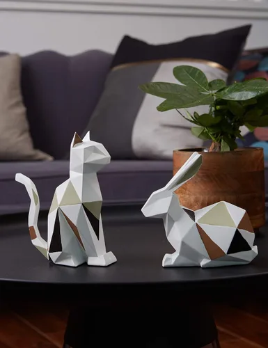 Vista 7 de HAUCOZE Estatua de gato moderna escultura de animal decoración del hogar arte geométrico para sala de estar, oficina, escritorio, regalo, 7.3