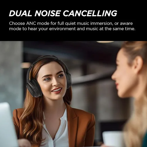 Vista 3 de Auriculares híbridos con cancelación activa de ruido, auriculares inalámbricos Bluetooth sobre la oreja inalámbricos con graves profundos, llamadas
