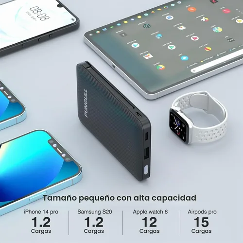 Vista 5 de Cargador portátil delgado de 5000 mAh – Mini banco de energía compacto pequeño cable integrado lindo teléfono celular celular batería externa 5V