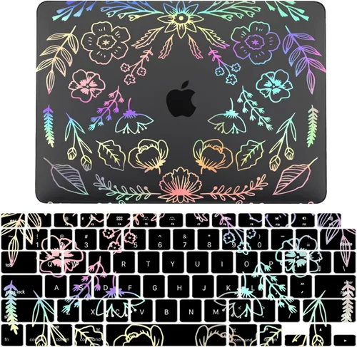 Vista 14 de IVY Funda para MacBook Old Air 13 2010-2017 Modelo A1369 A1466 Carcasa rígida para portátil [Flash Negro Transparente] [Cubierta de teclado] - LT11
