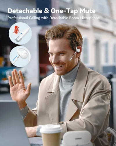 Vista 3 de EMEET Airflow Auriculares de oído abierto con micrófono, auriculares inalámbricos Bluetooth 5.3 con micrófono desmontable, cancelación de ruido ENC