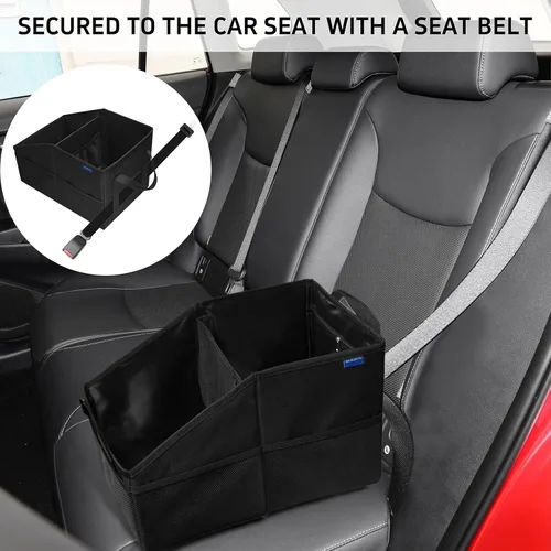 Vista 7 de Organizador de asiento de coche, asiento de pasajero, negro Plegable, pequeño almacenamiento, con tapa