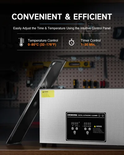 Vista 6 de CREWORKS Limpiador ultrasónico digital de 10L para objetos alargados, limpiador ultrasónico profesional de piezas de 240W con calentador