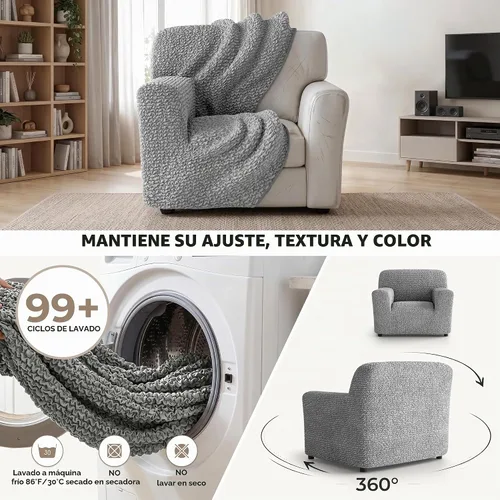Vista 5 de PAULATO BY GA.I.CO. Funda para Silla - Funda para Sillón - Funda para Sillón - Funda de Tela Suave - Protector de Muebles Elegante de Ajuste Ceniza