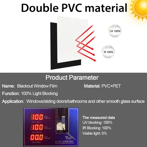 Vista 3 de Shackcom 2 rollos de película opaca total para ventana de 35.4 x 78.7 pulgadas, bloqueo solar 100% de la luz con lado blanco resistente al calor