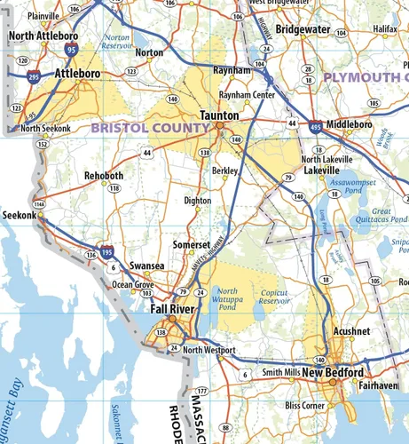 Vista 5 de Mapa de pared laminado de Massachusetts (36 pulgadas de ancho x 23 pulgadas de alto)