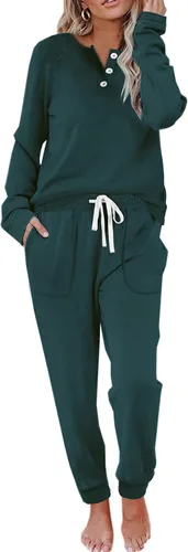 Vista 97 de Wiholl - Conjuntos de dos piezas para mujer: ropa cómoda con sudadera abotonada y pantalones deportivos con bolsillos