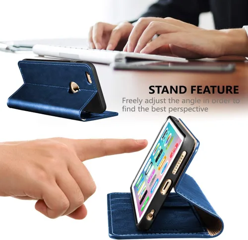 Vista 3 de Belemay Funda compatible con iPhone 6s, compatible con iPhone 6, funda de piel auténtica, billetera delgada, ranuras para tarjetero, soporte