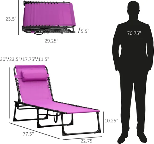 Vista 3 de Geelife Folding Chaise Lounge Pool Chair - Steel - Relaxing Outdoor Chaise Lounge - Beach, Yard, Patio - Summer Ready