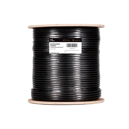 Vista 2 de TRUE CABLE Cable Ethernet Cat6 a granel para exteriores, blindado F/UTP, 500 pies, negro, resistente a los rayos UV, chaqueta OSP, cobre sólido