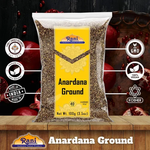 Vista 6 de Rani Anardana (granada) molida, especias indias 3.5 oz (100 g) ~ Todo natural Sin color Apto para gluten Vegano Sin OMG Kosher Sin sal