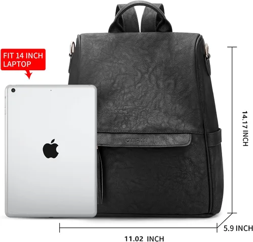 Vista 6 de Oyifan Mochila de cuero para mujer, bolsa convertible, mochila de viaje, Talla Mediana Vintage Negro, Mochilas de viaje