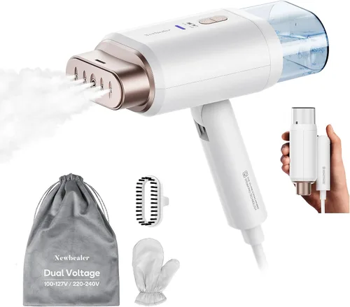 Vista 11 de Newbealer Pro Business Travel Steamer, 1200 W de doble voltaje, 6.1 fl oz (marrón) Foldable & 20s Fast Heat, 360° Anti-Spill Garment Steamer