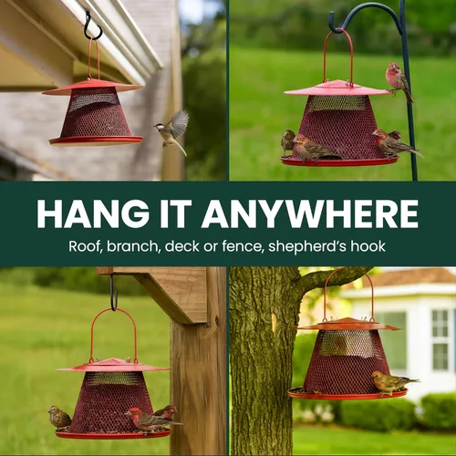 Vista 7 de No/No Red Cardinal c00322 alimentador de aves, Paquete de 1, Rojo Holds Up to 15 Birds Simultaneously, Metal Hanging Feeder for Outdoors, Mesh