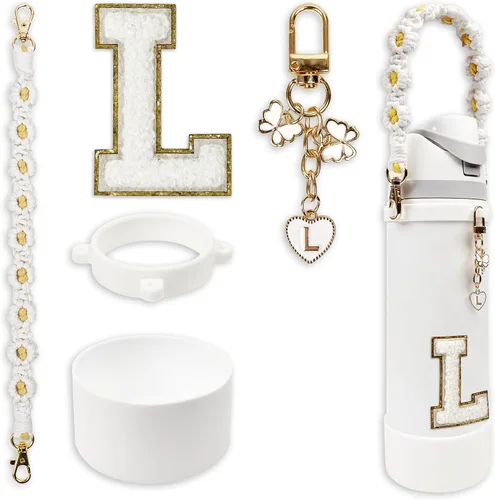 Vista 17 de SITKOL Juego de Monogramas Bonitos de Silicona Compatible con Botella de Agua Owala 24 oz, 32 oz, 40 oz - Accesorios Perfectos con la Letra Owala