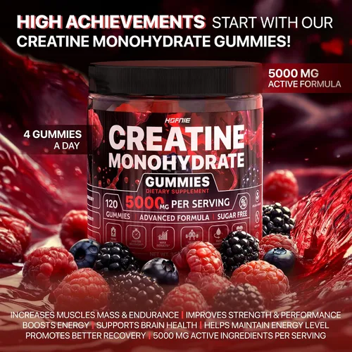 Vista 2 de Gomitas de monohidrato de creatina de 5000 mg - Creatina vegana sin azúcar para hombres y mujeres - Monohidrato de creatina masticable con sabor a