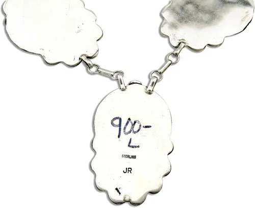 Vista 4 de Collar Navajo para mujer .925 plata verde turquesa firmado JR, turquesa