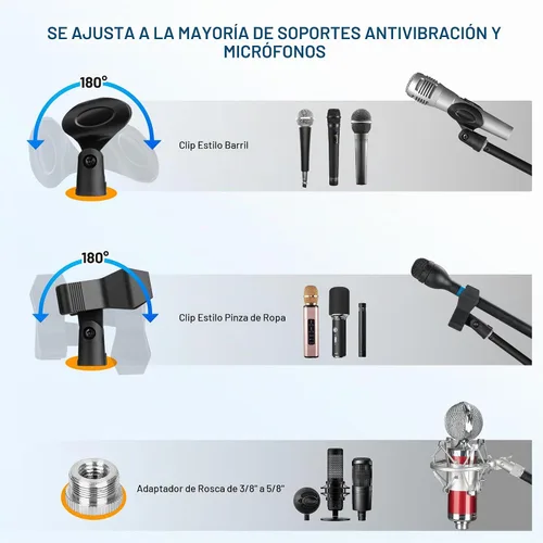 Vista 7 de CAHAYA Soporte de Micrófono de Escritorio Ajustable - Brazo Articulado Soporte de Micrófono de Escritorio Base Metálica con Peso Marco en A Soporte