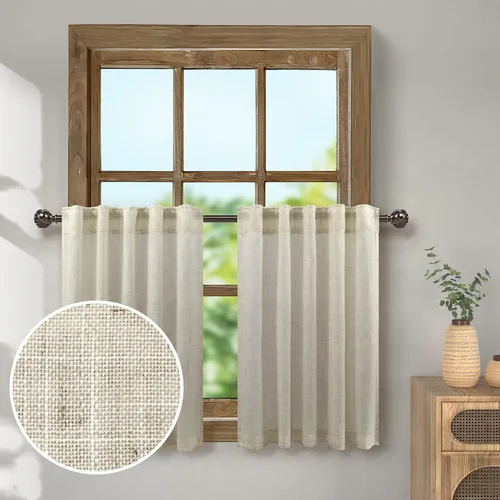 Vista 41 de Pitalk Cortinas de lino para café de 24 pulgadas de largo, con bolsillo trasero, plisadas, estilo bohemio, granja, cocina, cortinas para ventana
